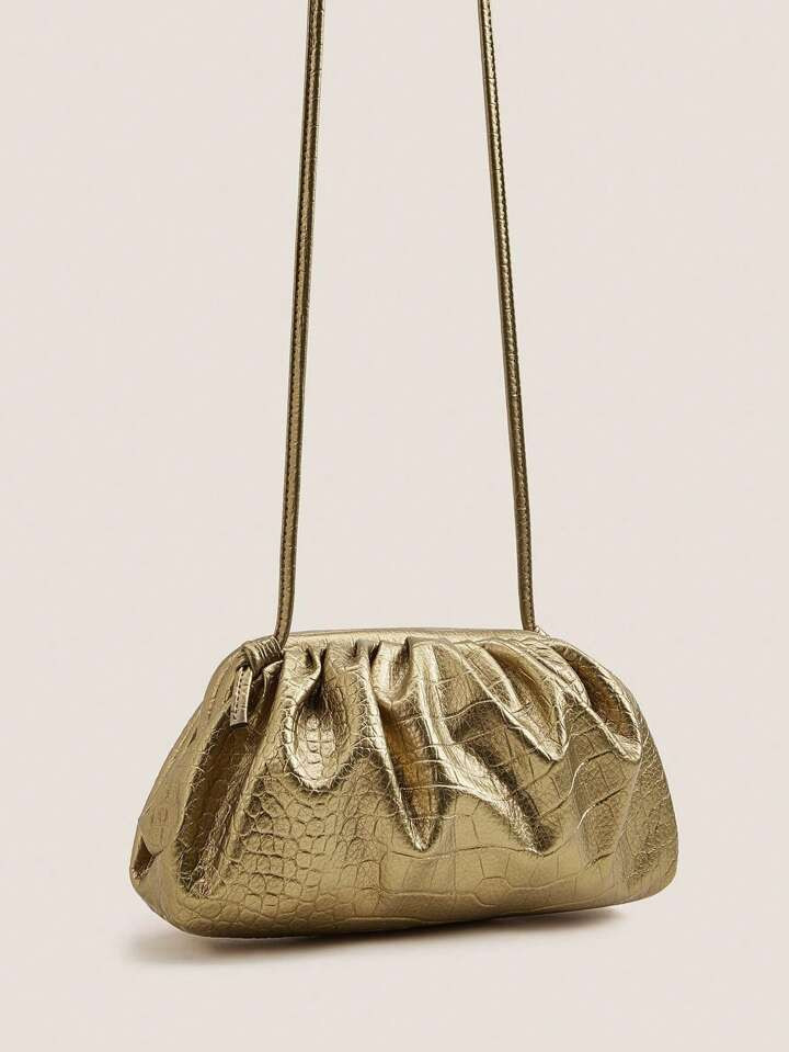 Lightweight Crocodile Embossed Ruched Clutch Bag, Mother's Day Gift For Mom Shiny Holiday | SHEIN