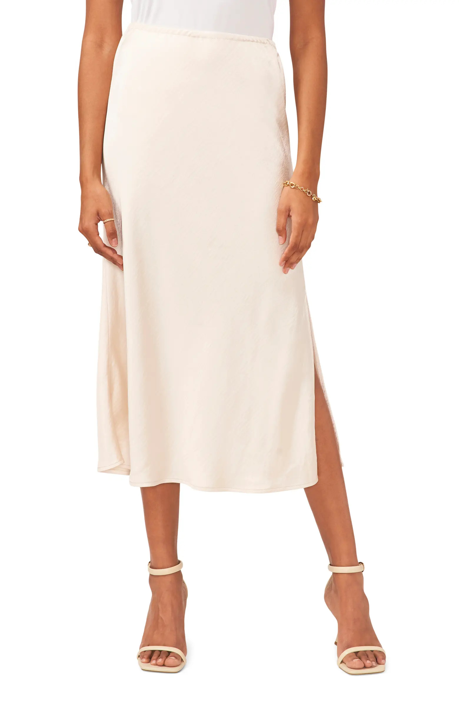 Side Slit Satin Midi Skirt | Nordstrom
