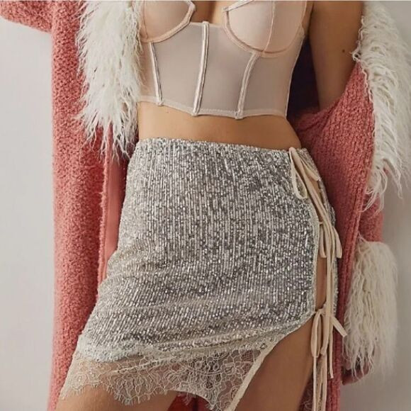 NEW Free People‎ intimately gold rush sequin tie side skirt, M | Poshmark