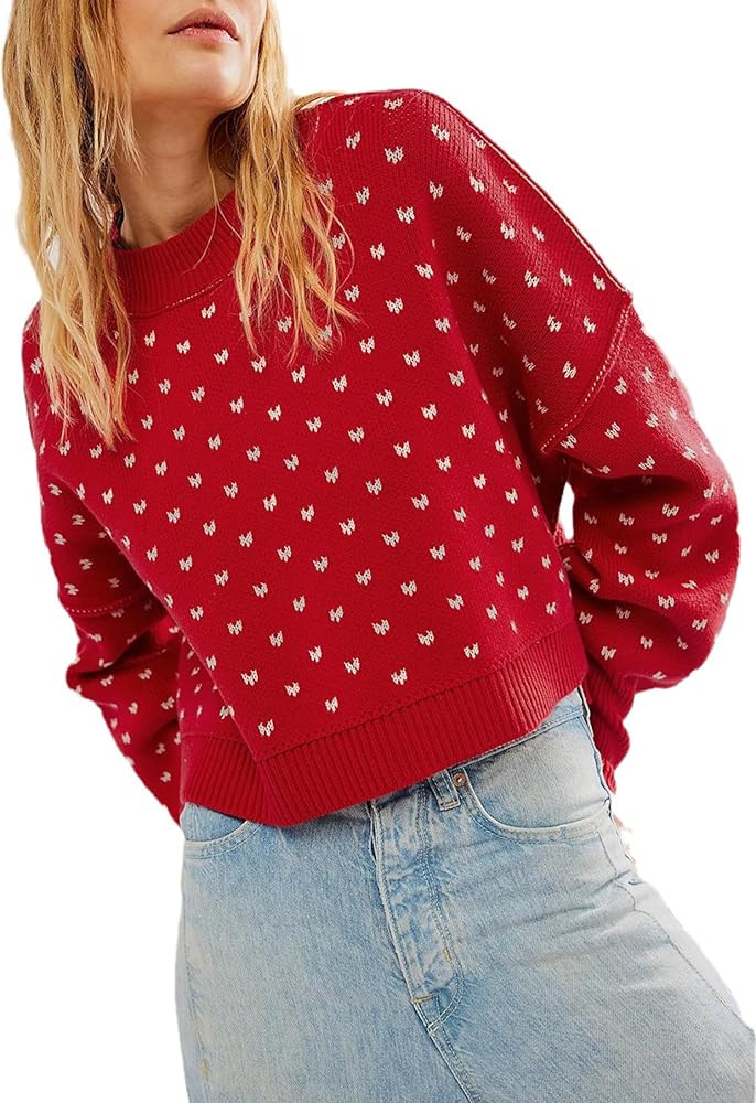 Womens Oversized Polka Dot Knit Sweater Casual Loose-Fit Pullover for Fall and Winter | Amazon (US)