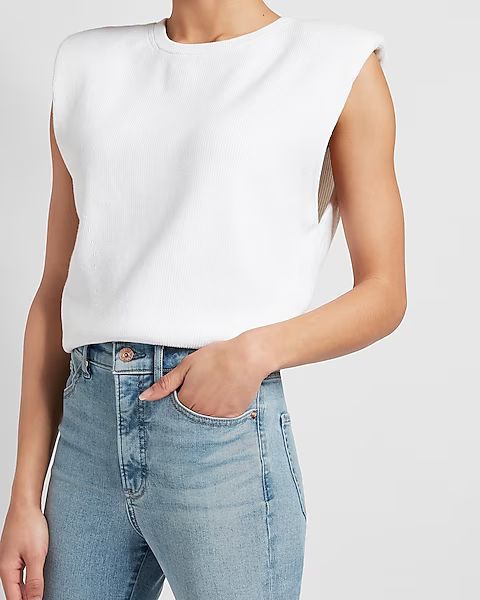 Ribbed Padded Shoulder Sweater | Express