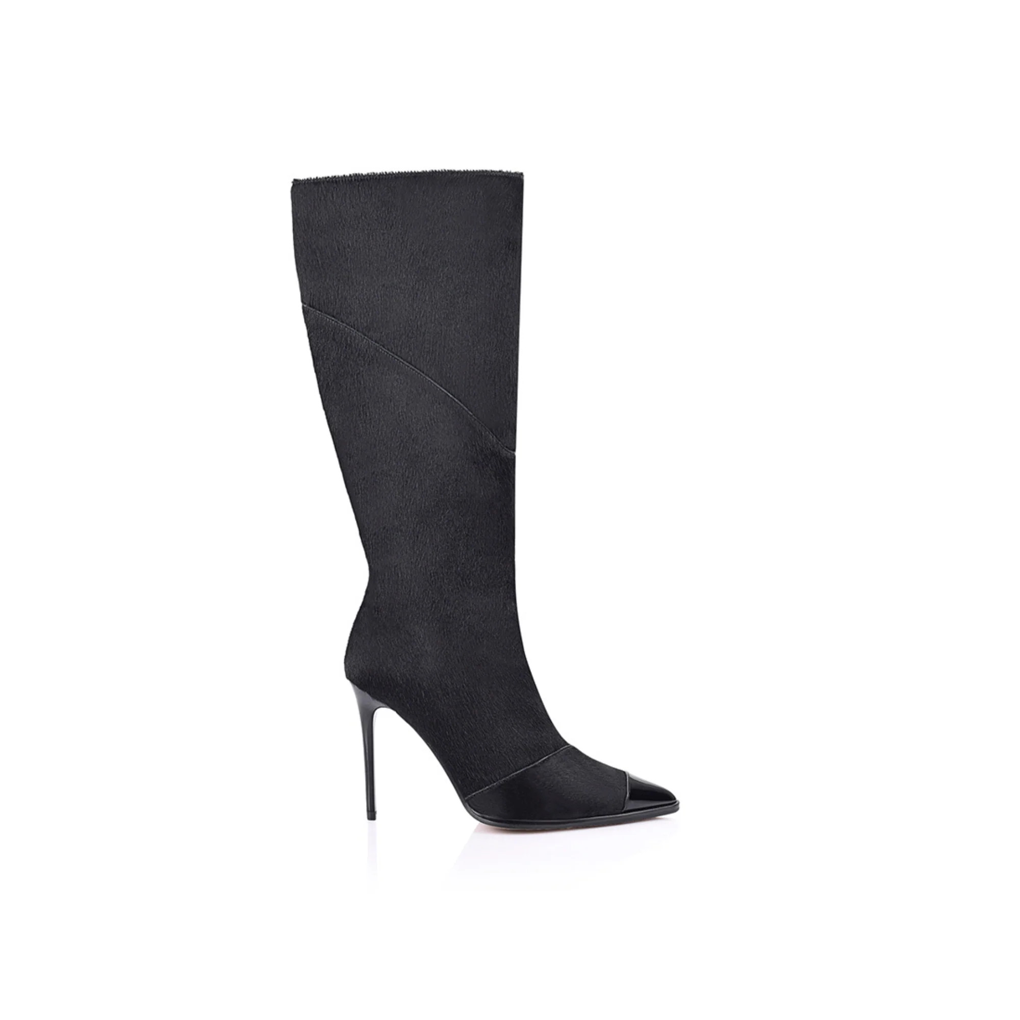 Dylan Knee-High Stiletto Boot Black Pony | Lana Wilkinson