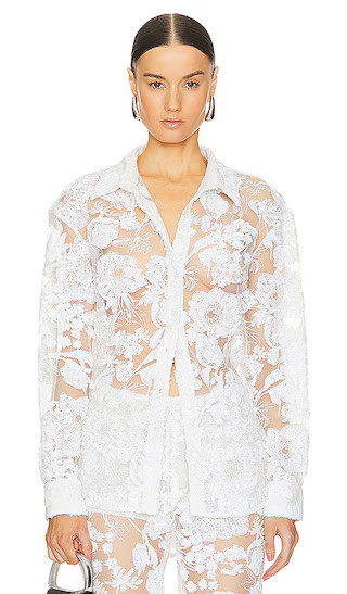 x REVOLVE Cara Embroidered Button Down Blouse in White | Revolve Clothing (Global)