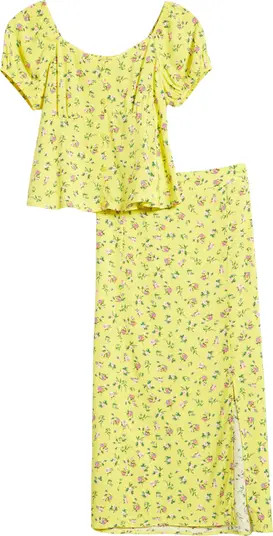 Kids' Floral Puff Sleeve Top & Maxi Skirt Set | Nordstrom