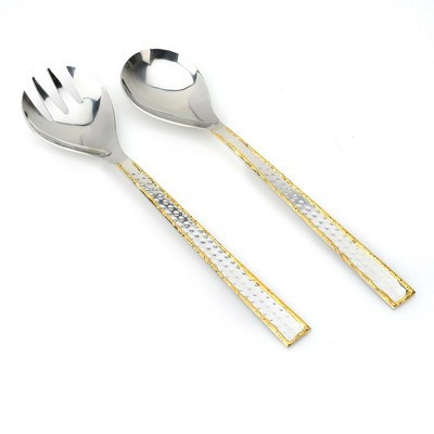 Classic Touch Salad Servers Set of 2- Hammered Stainless Steel | Target