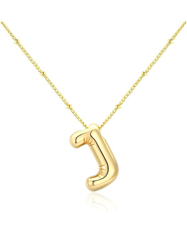 evoklo Gold Bubble Letter Necklace with Initials, Alphabet Pendant Necklace for Girlfriend Charm ... | Amazon (US)