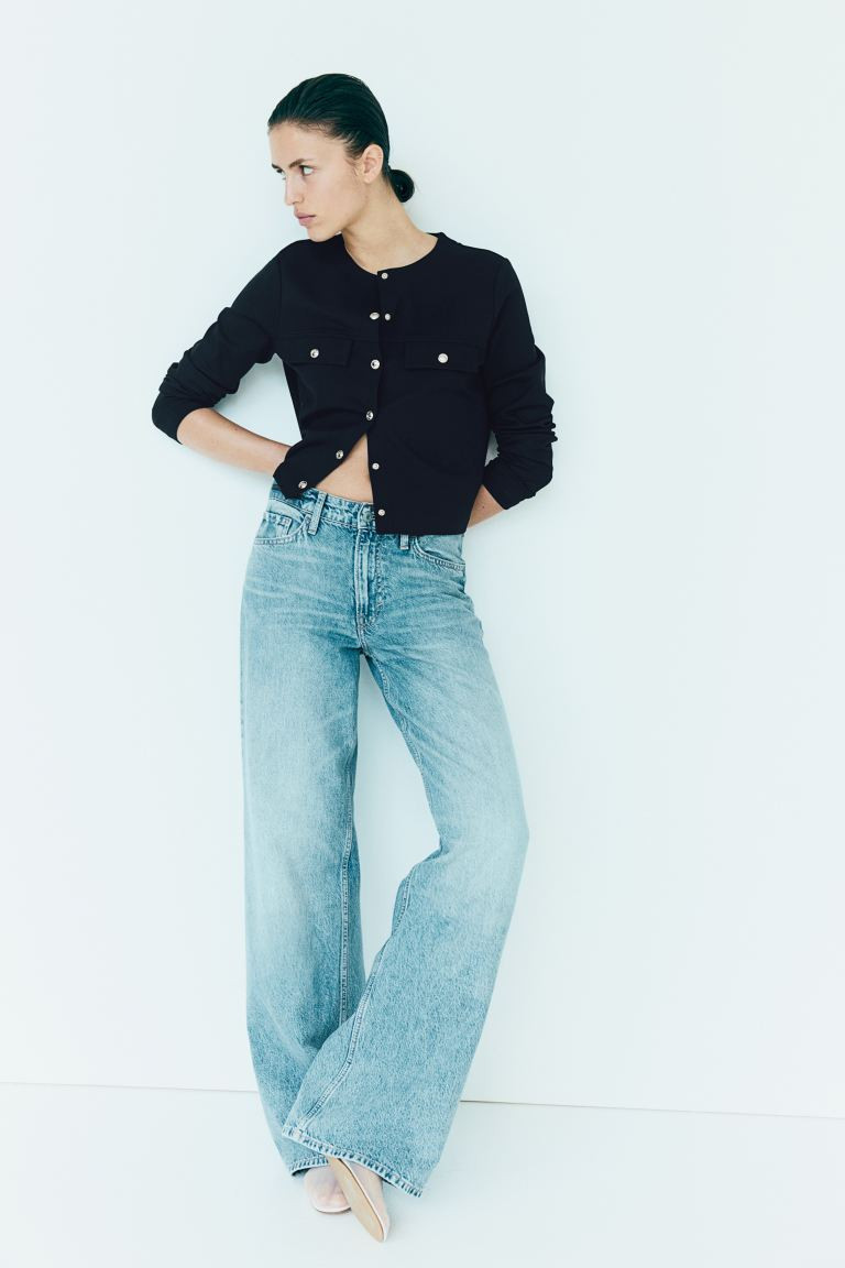 Jersey Cardigan - Round Neck - Long sleeve - Navy blue - Ladies | H&M US | H&M (US + CA)