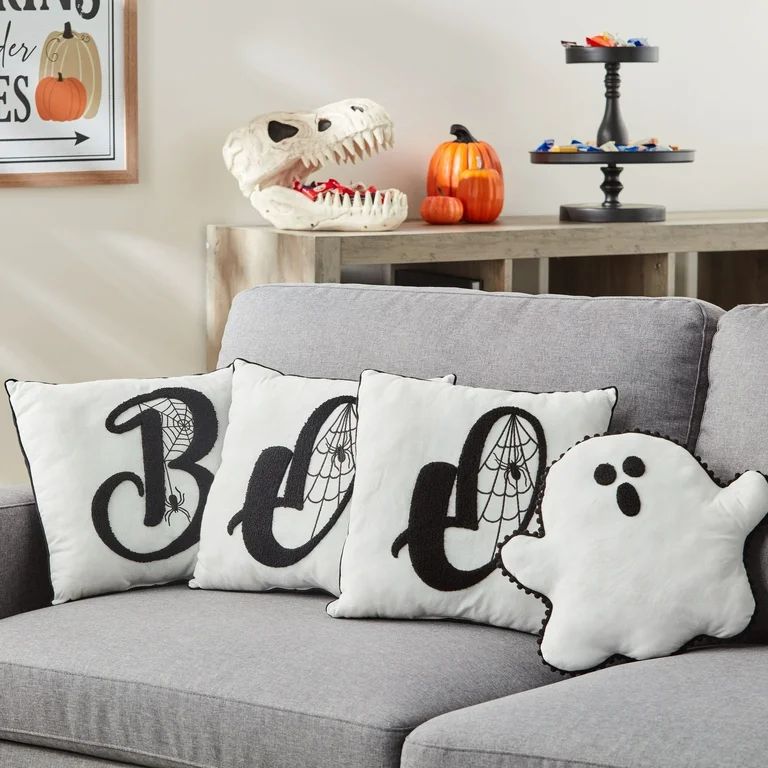 Way To Celebrate Halloween Decorative Pillow, 4pcs Pack 13inch Squared And Ghost Shaped Pillow, B... | Walmart (US)