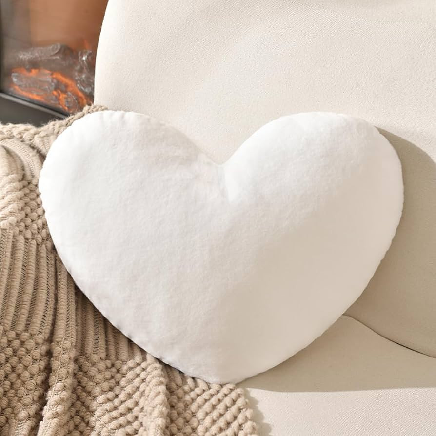 XIAIJIA Heart Pillow White Heart Shaped Pillow Soft Rabbit Fur Small Decorative Pillow for Bed He... | Amazon (US)