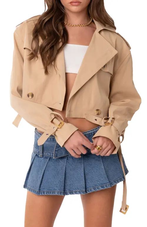 EDIKTED Shadow Crop Trench Coat in Beige at Nordstrom, Size Small | Nordstrom