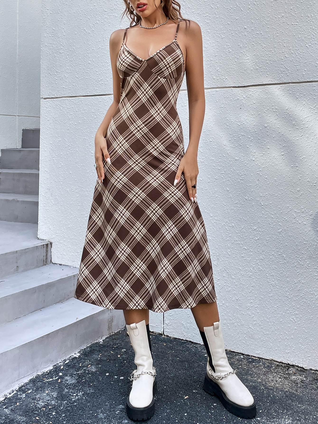 SHEIN Qutie Plaid Print Cami Dress | SHEIN