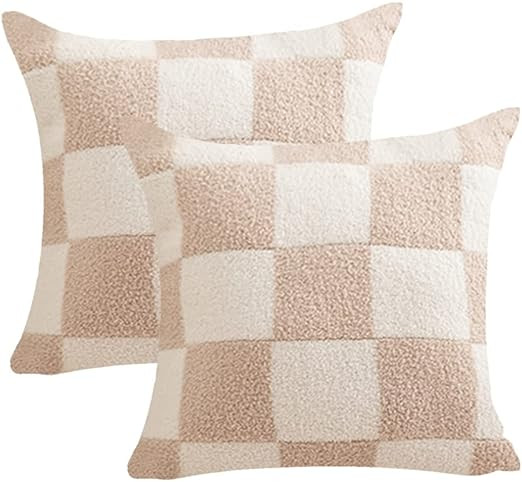 NIDITW Set of 2 Ultra Soft Khaki Checkerboard Throw Pillow Cover Microfiber Chessboard Gingham Cu... | Amazon (US)