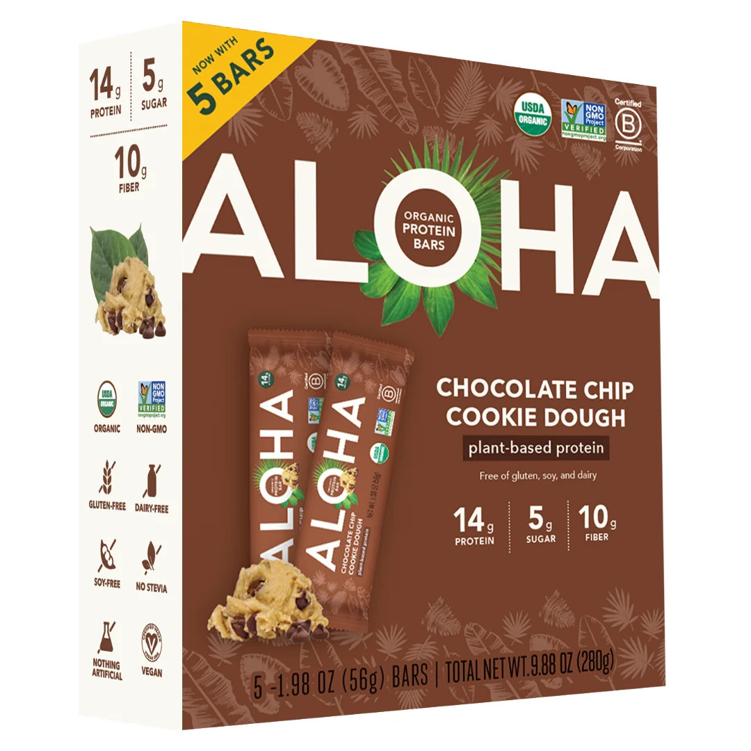 ALOHA, Plant Based Protein Bars, Chocolate Chip Cookie Dough, 14g Protein (Pack of 5) | Walmart (US)