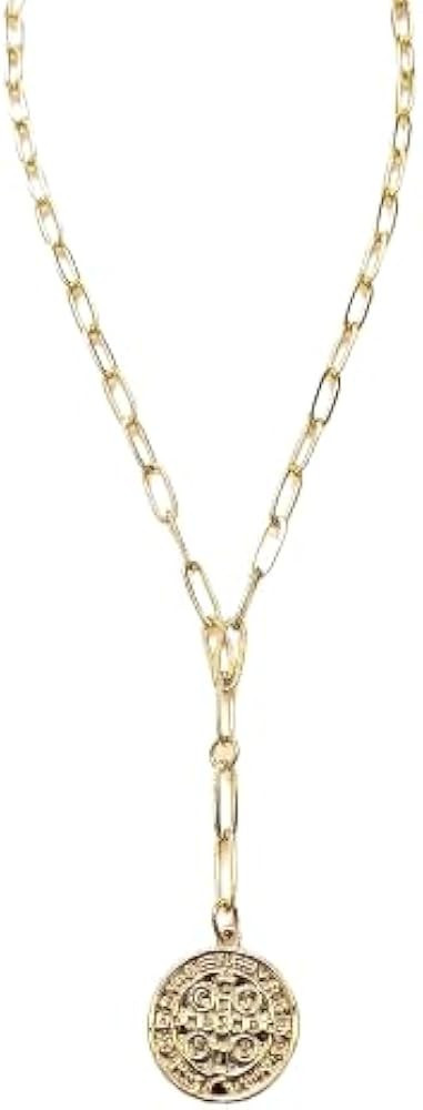 Gold Coin Charm Lariat Plated Paperclip Chain Linked Paper Clips Linking 18K Gold Plated | Amazon (US)