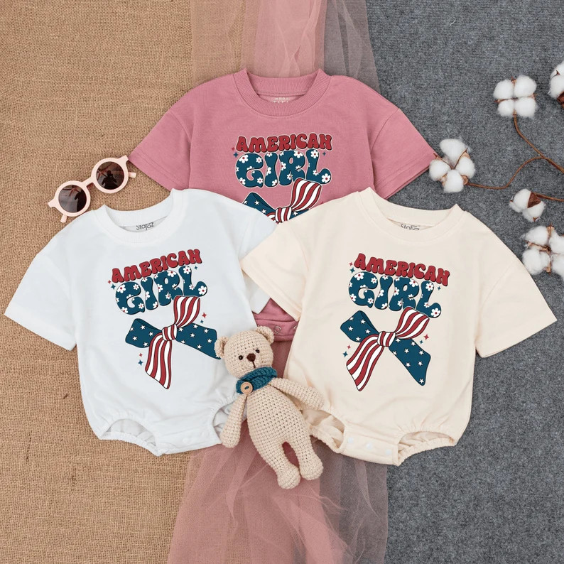 American Girl Bubble Romper Short Sleeve, Retro Patriotic Bodysuit, Cute Fourth of July Baby, Ind... | Etsy (US)
