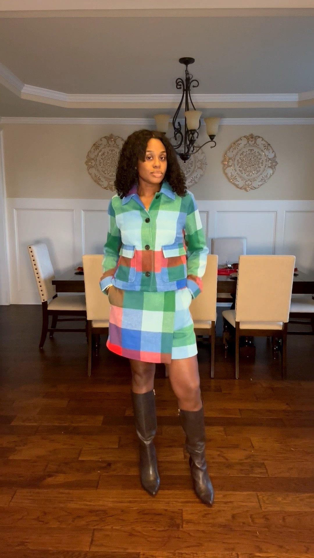 Walmart Free Assembly women’s cropped plaid jacket and matching faux wrap front mini skirt

#LTKFindsUnder50 #LTKootd