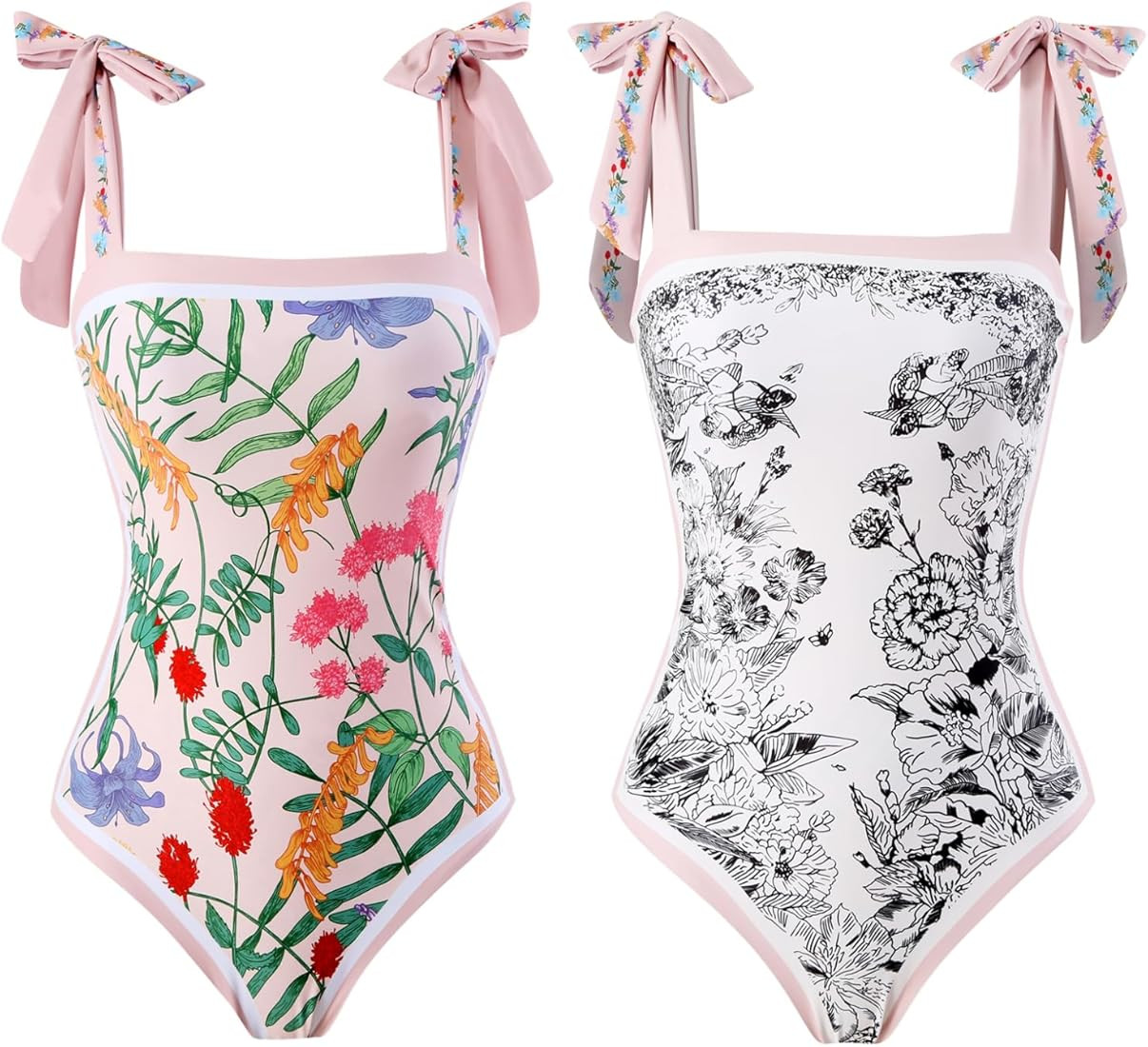 Meyeeka Reversible One Piece Bating Suit for Women Tummy Control Floral Swimuit Tie-Shoulder Mono... | Amazon (US)