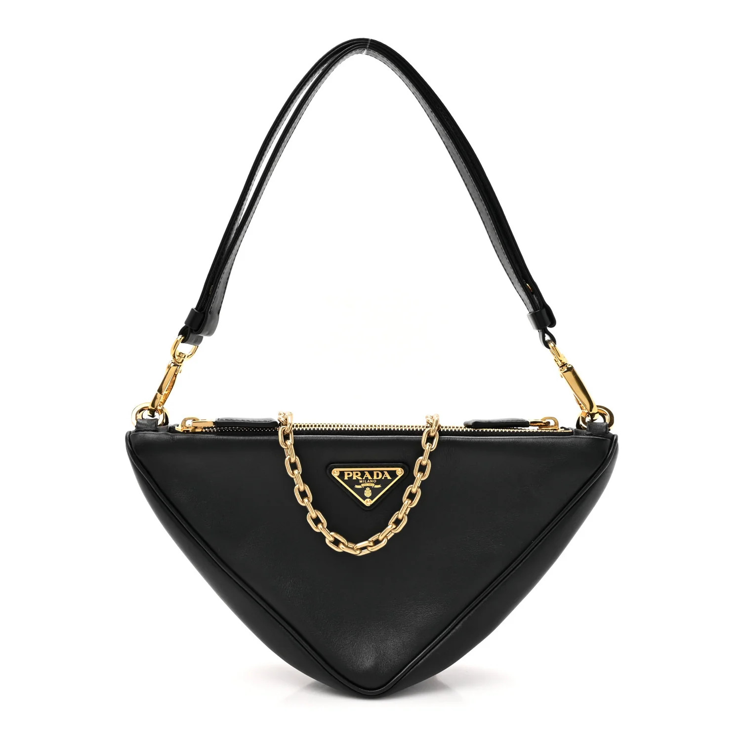 Jacquard Calfskin Triangolo Symbole Embroidered Mini Triangle Double Bag Black Ciliegia | FASHIONPHILE (US)