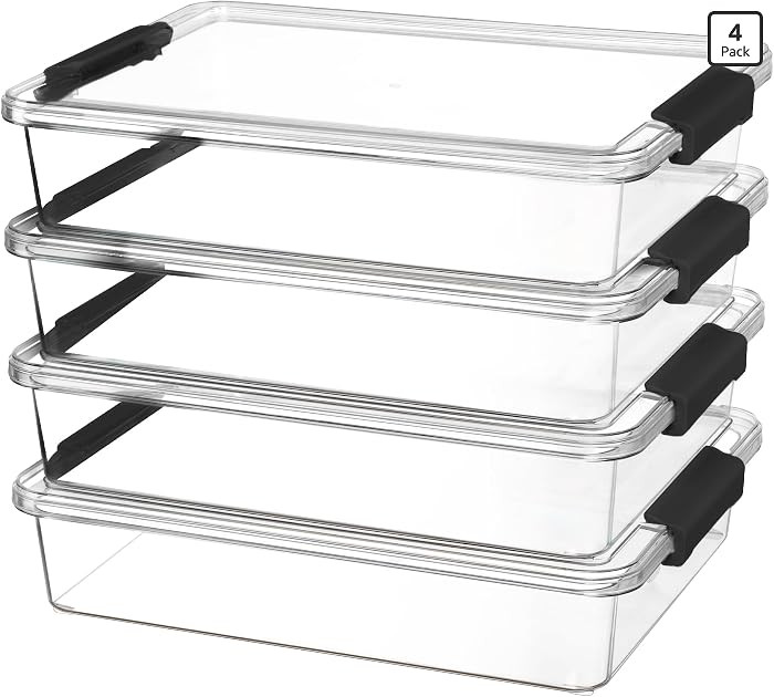 Vtopmart 4 Pack 6 Qt Plastic Storage Bins with Lids, Sensory Bins, Black | Amazon (US)