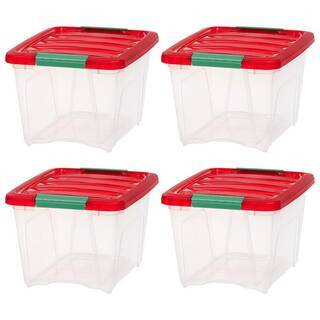 54 qt. Holiday Storage Buckled Clear Box, Clear Body with Red Lid and Elf Green Buckles (4-Pack) | The Home Depot