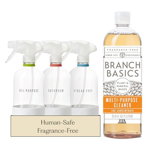 Branch Basics Cleaning Essentials Kit: All Purpose, Glass and Bathroom Cleaner - Concentrate (33.8 Oz) (24 Refills) + Refillable Glass Spray Bottles (16 Oz) Plant Based, Human-Safe, & Fragrance Free | Amazon (US)