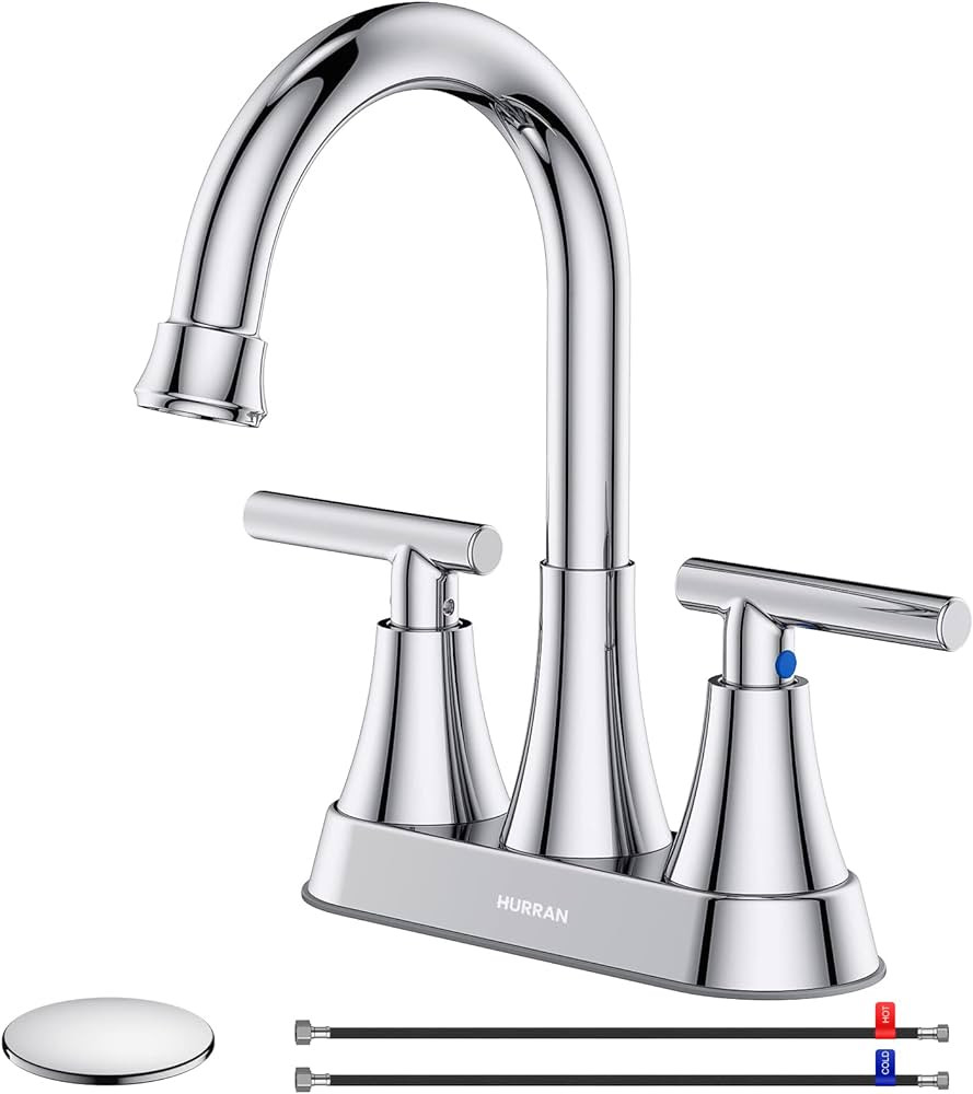 Bathroom Faucets for Sink 3 Hole, Hurran 4 inch Chrome Bathroom Sink Faucet with Pop-up Drain and... | Amazon (US)