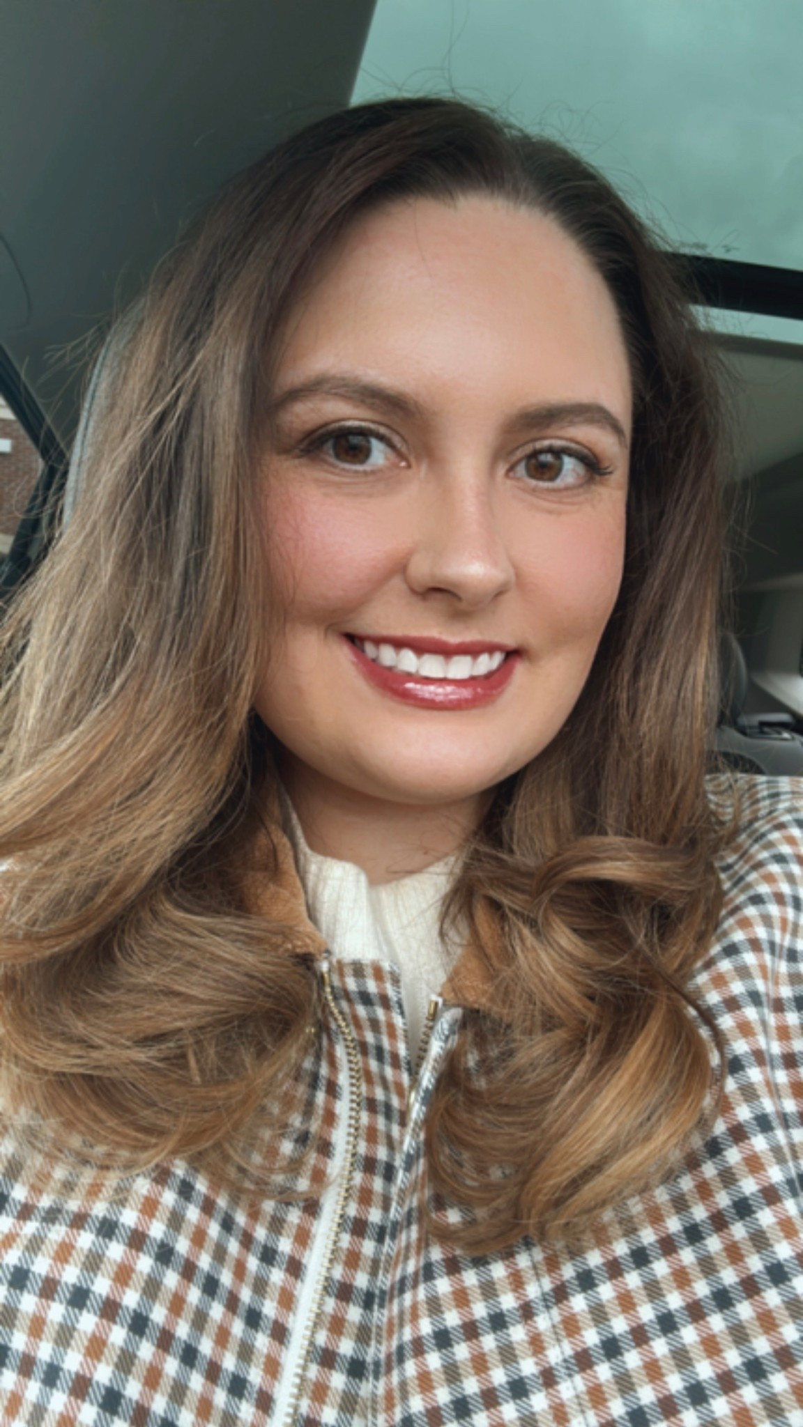 Spring outfit of the day! 🌸🤎 // LOFT gingham jacket, white cable knit sweater dress, Fenty mauve lip gloss 

#LTKStyleTip #LTKBeauty #LTKFindsUnder100