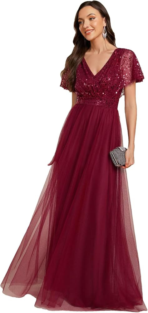 Ever-Pretty Women Dress Sparkly Sequin A-Line V-Neck Tulle Formal Evening Dress 2223 | Amazon (UK)