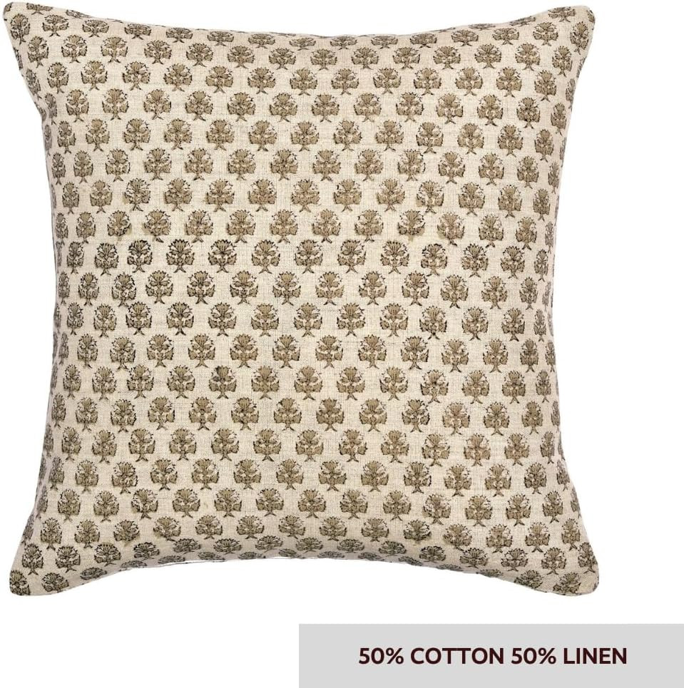 Studio 18x18 Block Print Pillow Covers – Set of 2 – Beige – Handcrafted Cotton-Linen Decora... | Amazon (US)