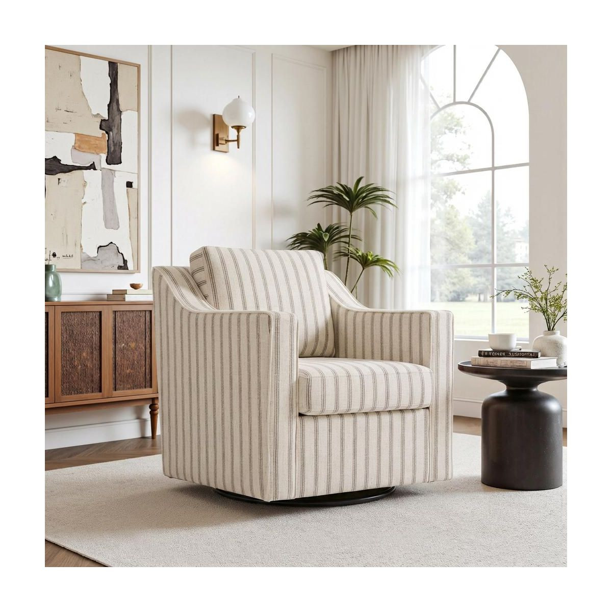 PIA RICCO 360\u00b0Swivel Accent Chair Modern Upholstered Linen Armchair with Wood Base for Livin... | Target