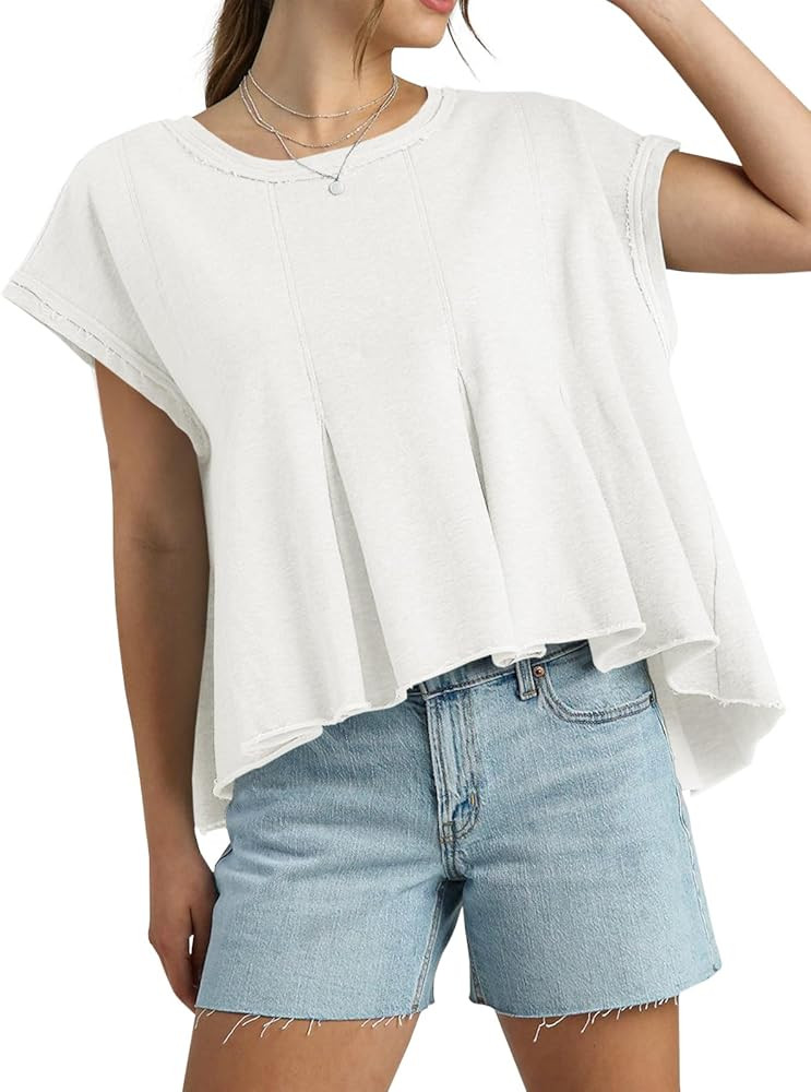 Fisoew Womens Oversized Casual T-Shirts Crewneck Short Sleeve Summer Loose Fit Babydoll Peplum To... | Amazon (US)