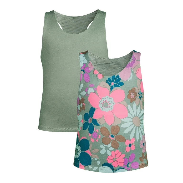 Athletic Works Girls Longline Bra Tank Top, 2-Pack, Sizes 4-18 & Plus | Walmart (US)