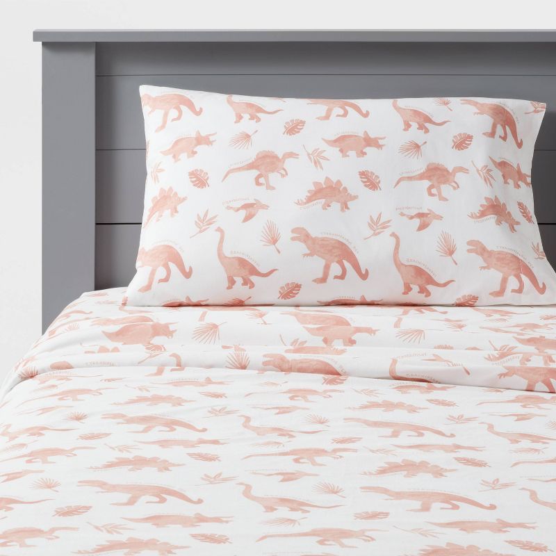 Dinosaur Cotton Sheet Set Pink - Pillowfort™ | Target
