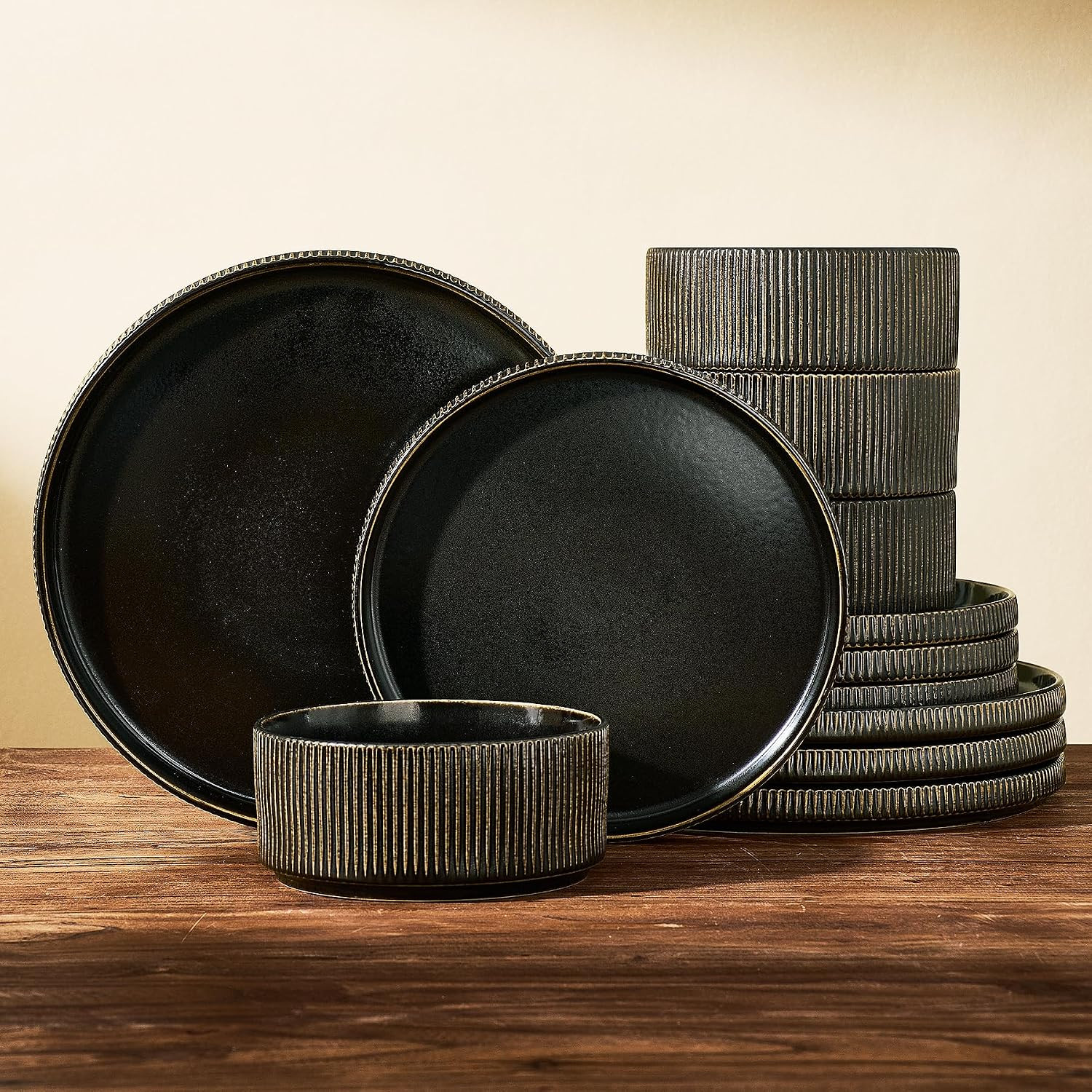 Dinnerware Set for 4, Reactive Glaze Plates and Bowls Sets | Amazon (US)