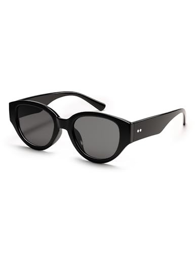 Appassal Retro Cat Eye Sunglasses for Women Trendy Round Frame Sunnies AP3805,Black/Grey | Amazon (US)