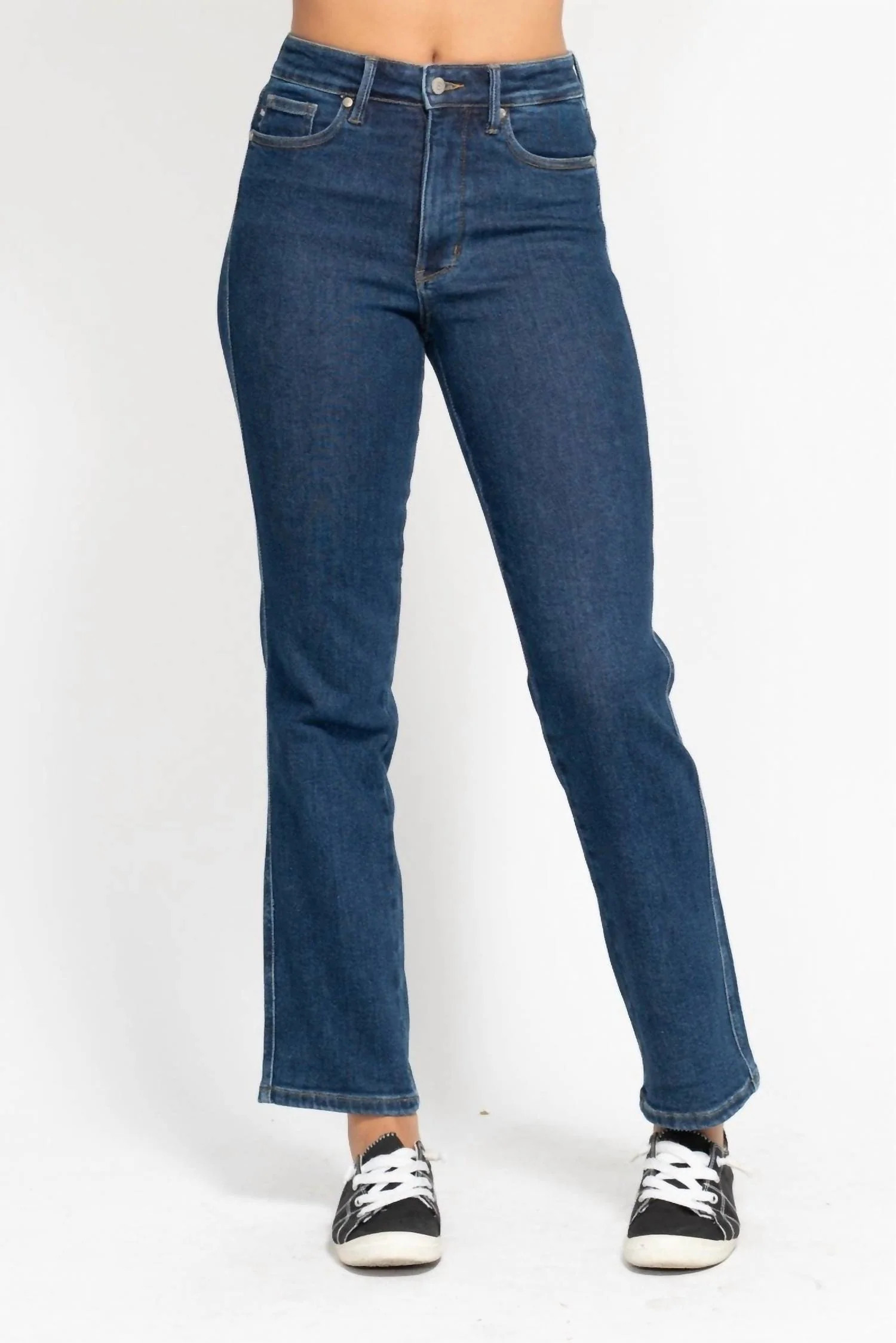 Classic Tummy Control Straight Leg Jeans In Dark Blue | Shop Simon