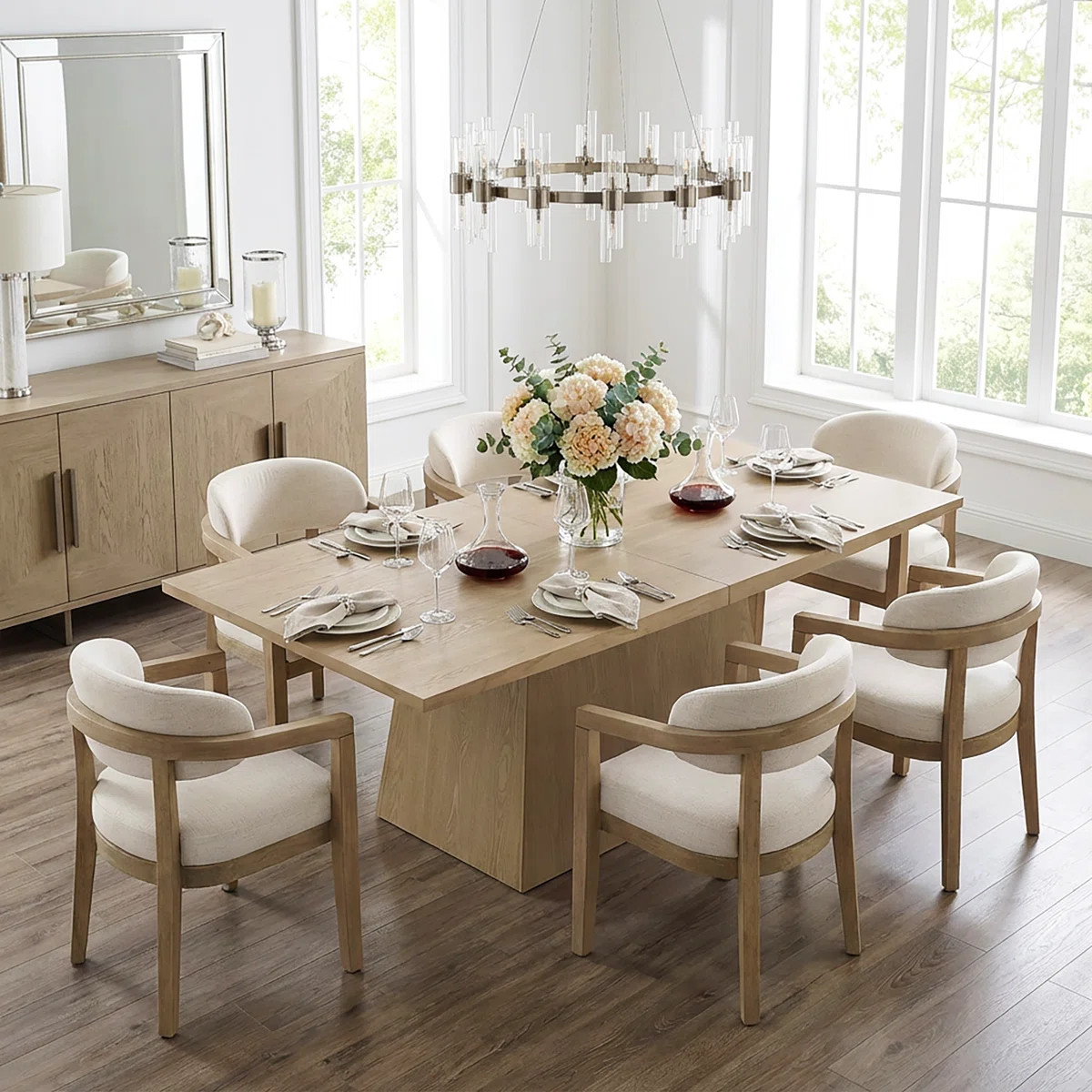 Declan 7-Piece Solid Wood Dining Table Set With Upholstered Chairs | Wayfair North America