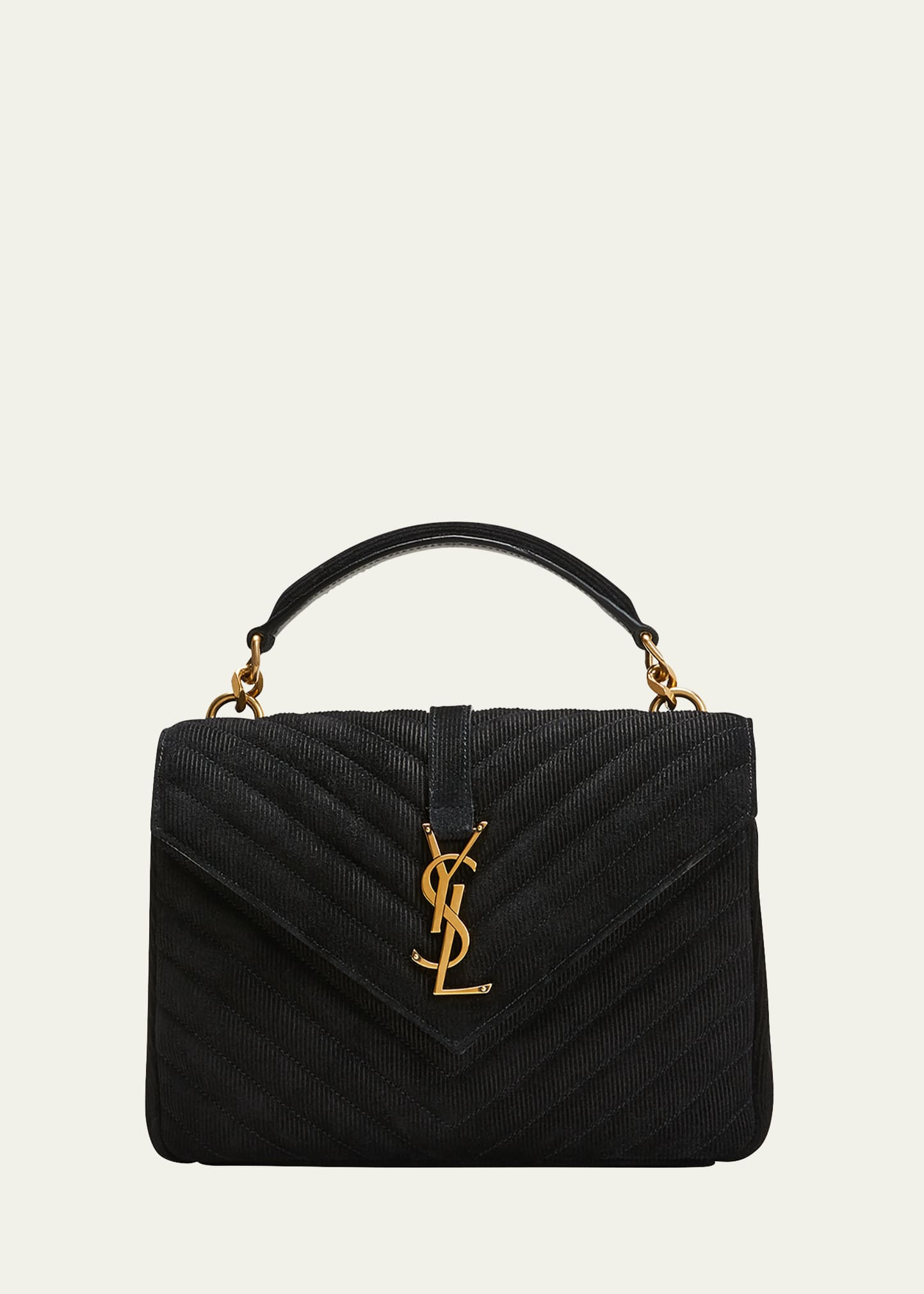 College Medium YSL Striped Suede Shoulder Bag | Bergdorf Goodman