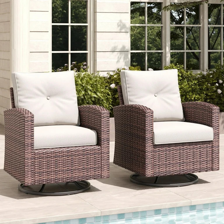 Layinsun 2 Pieces Patio Furniture Set with Swivel Chairs, Rattan Wicker Rocking Glide Chairs | Walmart (US)