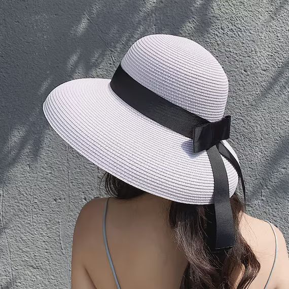 Bow Hepburn Straw Hat  Beach Vacation Straw Hat  Women Straw | Etsy | Etsy (US)