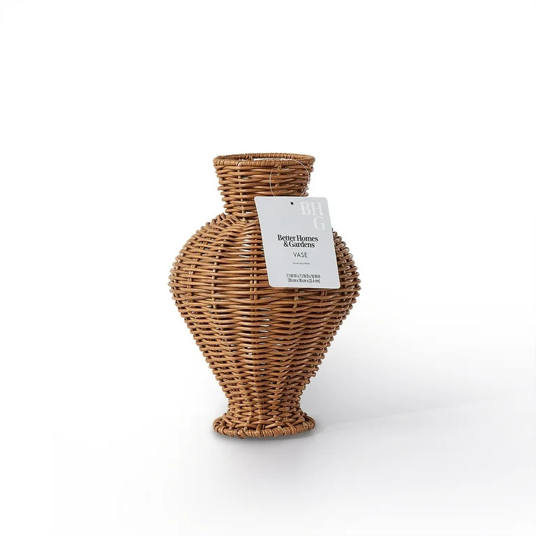 Better Homes & Gardens Woven Faux Rattan Indoor Vase, 10", Brown - Walmart.com | Walmart (US)