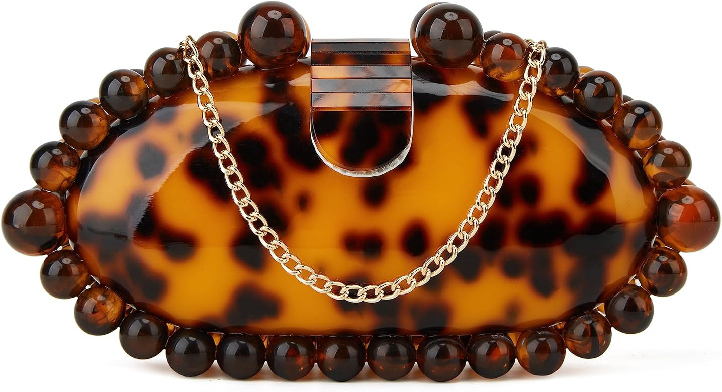 URAWOW Acrylic Evening Handbag Round Beads Bag for Women Shoulder Bag Satchel Marble Clutch Purse... | Amazon (US)