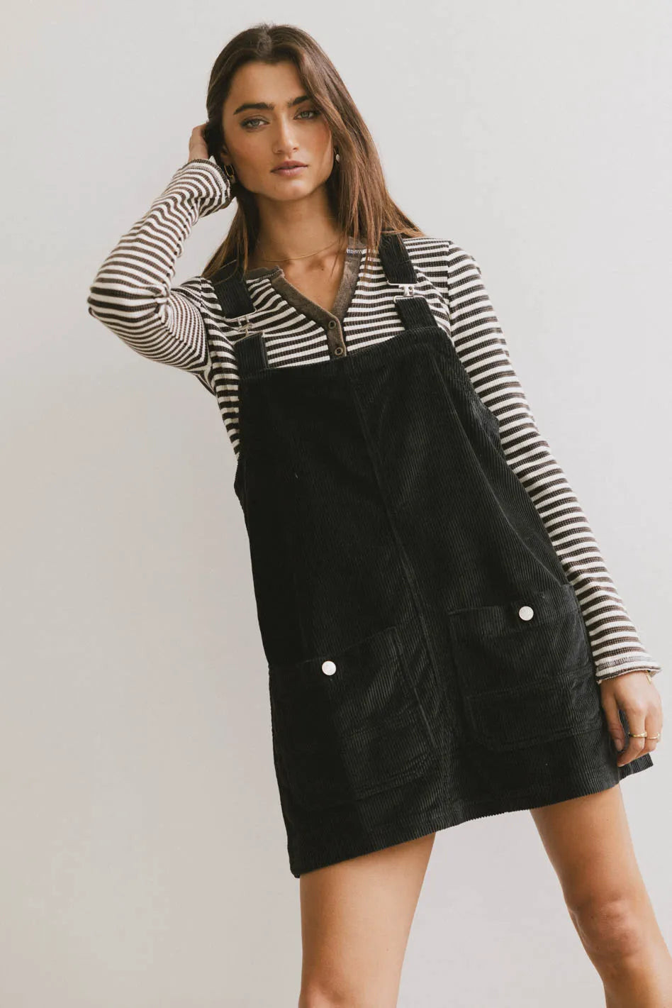 Reid Corduroy Overall Dress in Black | Böhme US