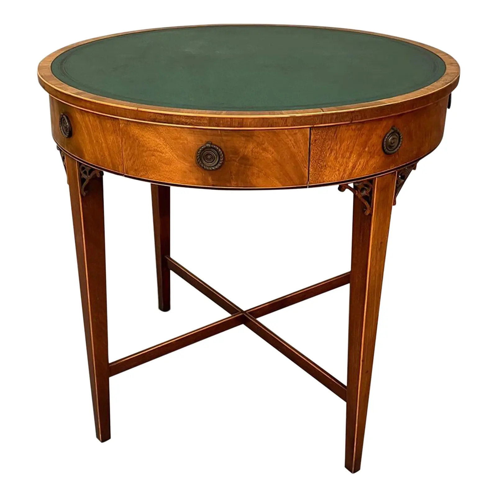Traditional Mahogany With Inlay Green Leather Game Table End Table | Chairish