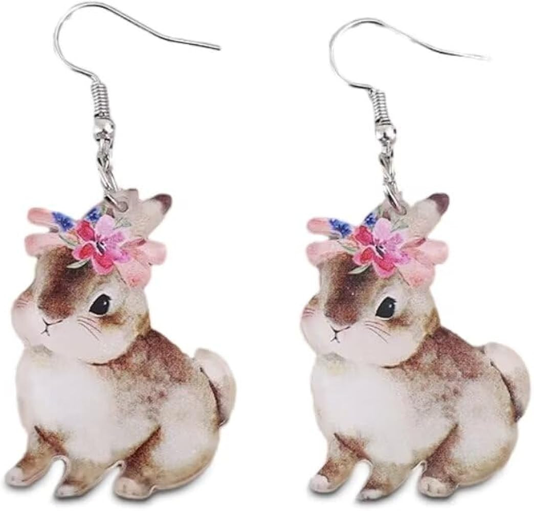 Todu Easter Rabbit Earrings Cute Flowers Bunny Earrings Lightweight Acrylic Earrings For Women Gi... | Amazon (US)