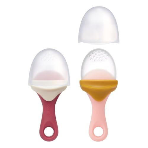 Boon Pulp Silicone Baby Fruit Feeder - Soft Silicone Baby Feeding Set - Fruit and Vegetable Baby Led Weaning Supplies - Baby Feeding Essentials - Orange/Mauve and White/Mauve- 2 Count | Amazon (US)