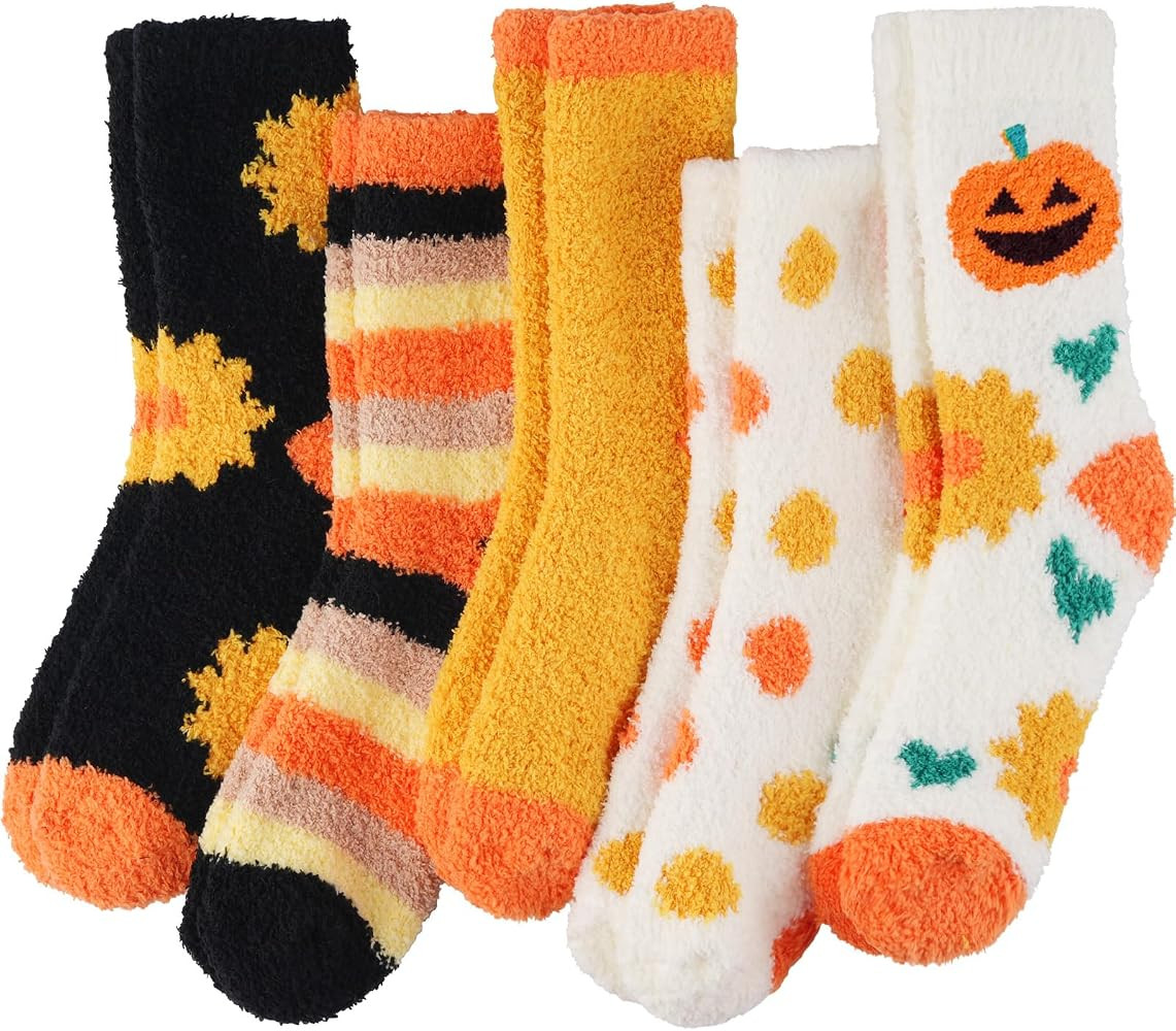 Fuzzy Socks for Women, Fluffy Cozy Winter Slipper Socks 5 Pairs | Amazon (US)