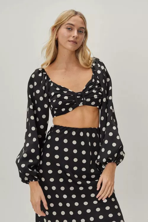 Polka Dot Puff Sleeve Buckle Detail Blouse | Nasty Gal (US)
