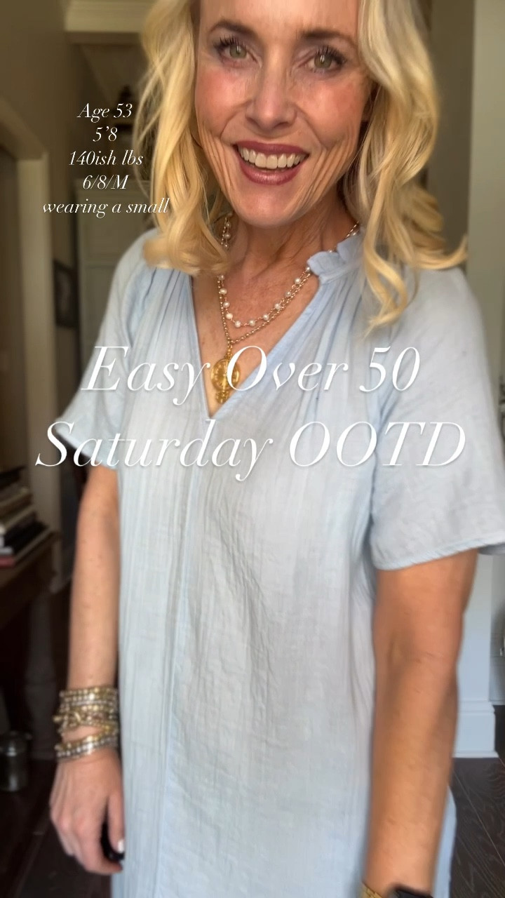 Easy breezy gauzy Saturday OOTD for midlife women. It’s the perfect dress for so many occasions and is incredibly affordable and comfortable. Paired with my everyday jewelry from Amazon, Etsy, Victoria Emerson, and Jennifer Ponson plus gold slides from JCrew Factory. I sized down to a small.

#LTKOver40 #LTKSaleAlert #LTKMidsize