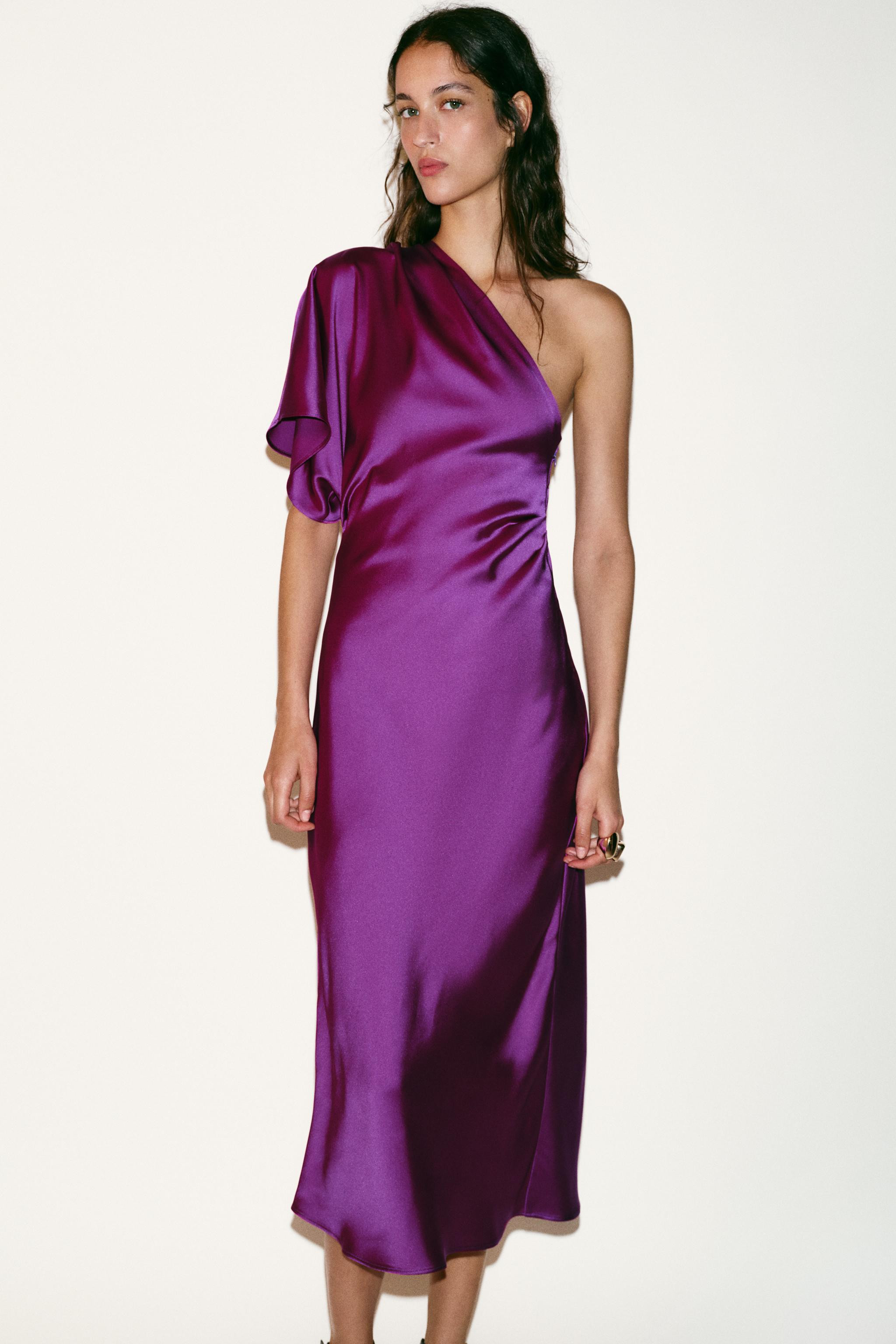 ASYMMETRIC SATIN MIDI DRESS | Zara US